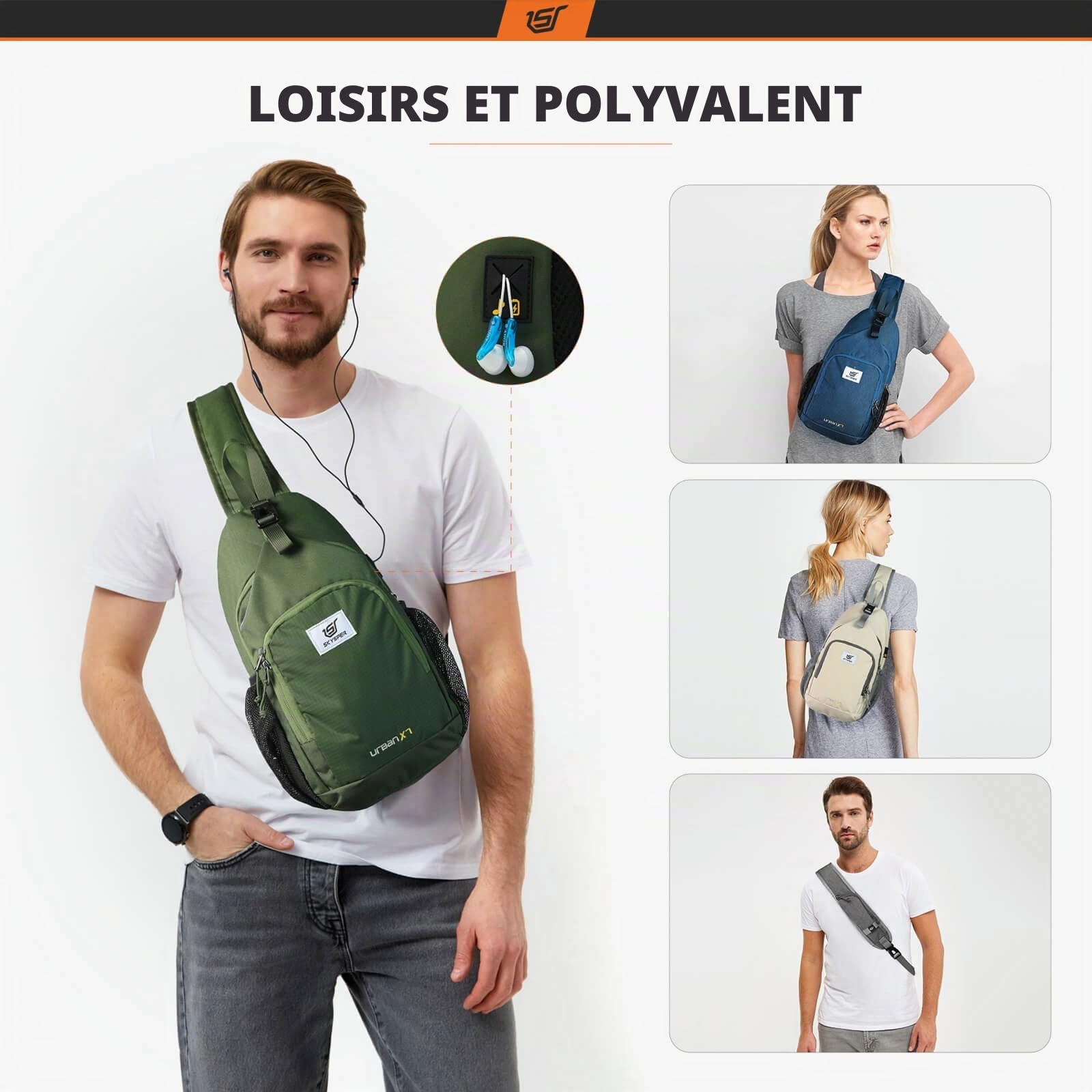 SKYSPER Sacoche Bandouliere Homme Protection RFID Sac à Bandoulière Anti-vol Sacoche de Poitrine pour Homme Femme