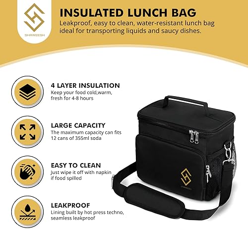 Miniatura 2 de SHAWEESH - Mini lonchera negra con aislamiento y de larga duración, perfecta para el almuerzo de mujeres y hombres, enfriador de playa con