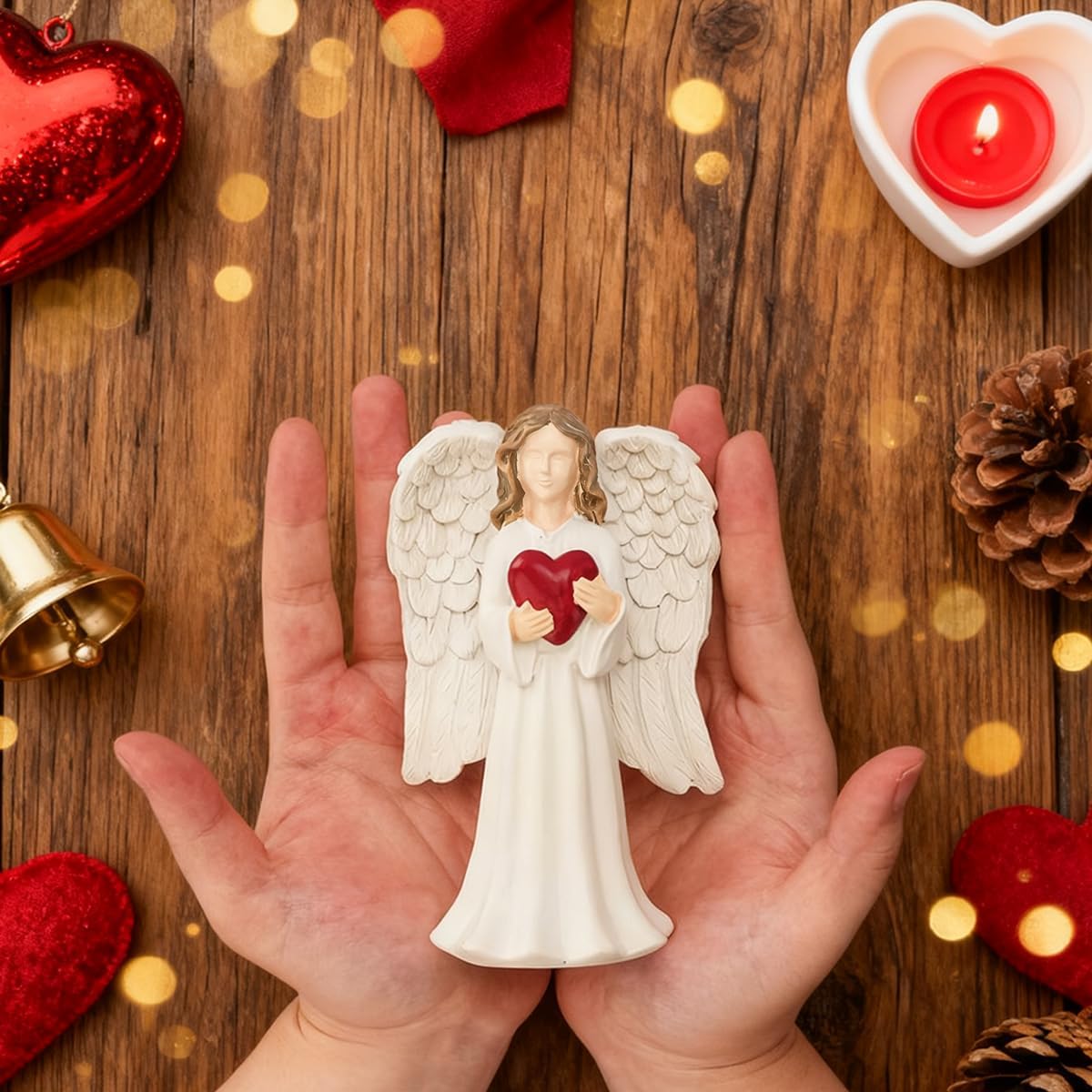 Guardian Angel Figurines, Healing Resin Angel Statue Holding Heart for Thanksgiving Christmas Home Decor Ornament Memorial Gifts - Image 3