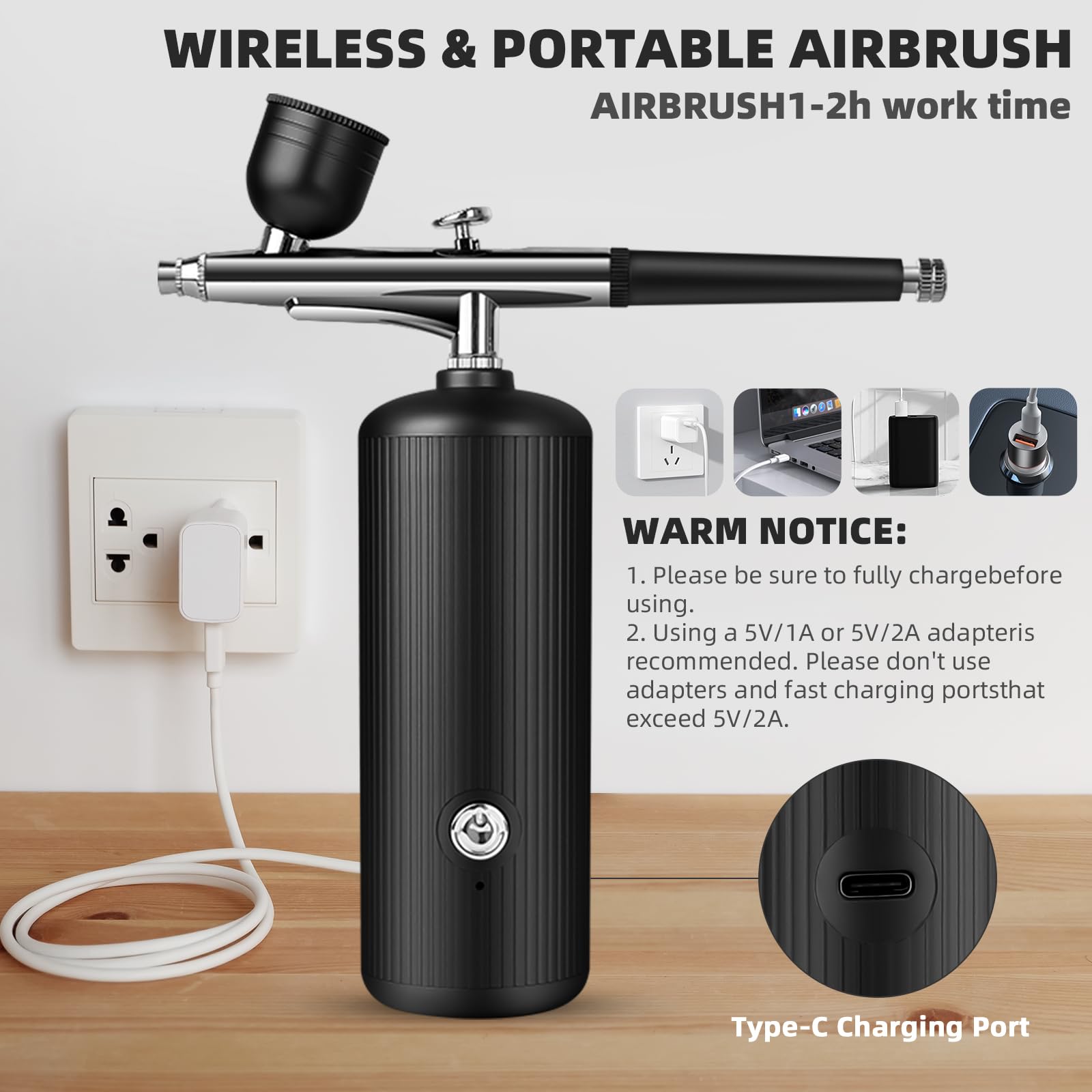 Kit de aerógrafo con compresor - Juego de aerógrafo recargable portátil de alta presión sin obstrucciones con boquilla y juego de cepillo de limpieza para arte de uñas, maquillaje, barbería