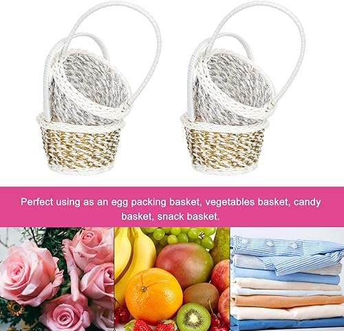 Miniatura 4 de DOITOOL Mini cesta de Pascua con asas, cestas de almacenamiento tejidas en miniatura, pequeña cesta de picnic pequeña para fiestas, contenedor de