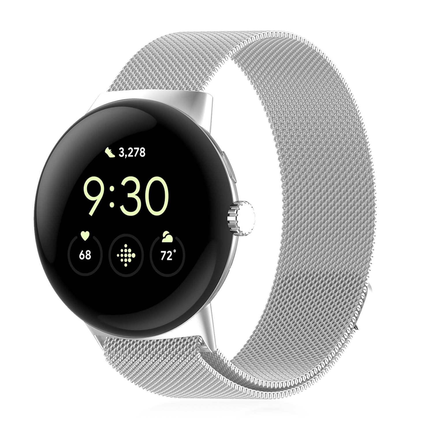 Watch Band For Google Pixel Watch 4 45MM, Quick Release Stainless Steel Metal Mesh Loop Adjustable Replacement Strap, Magnetic Wrist Strap, Wristband for Smartwatch, Silver-image-8