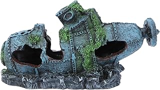 TEHAUX VILLCASE Aquarium Submarine Shipwreck Decorations, Resin Hollow Submarine Fish Tank Decorations for Shrimp Betta Lizards Hideaway Decor