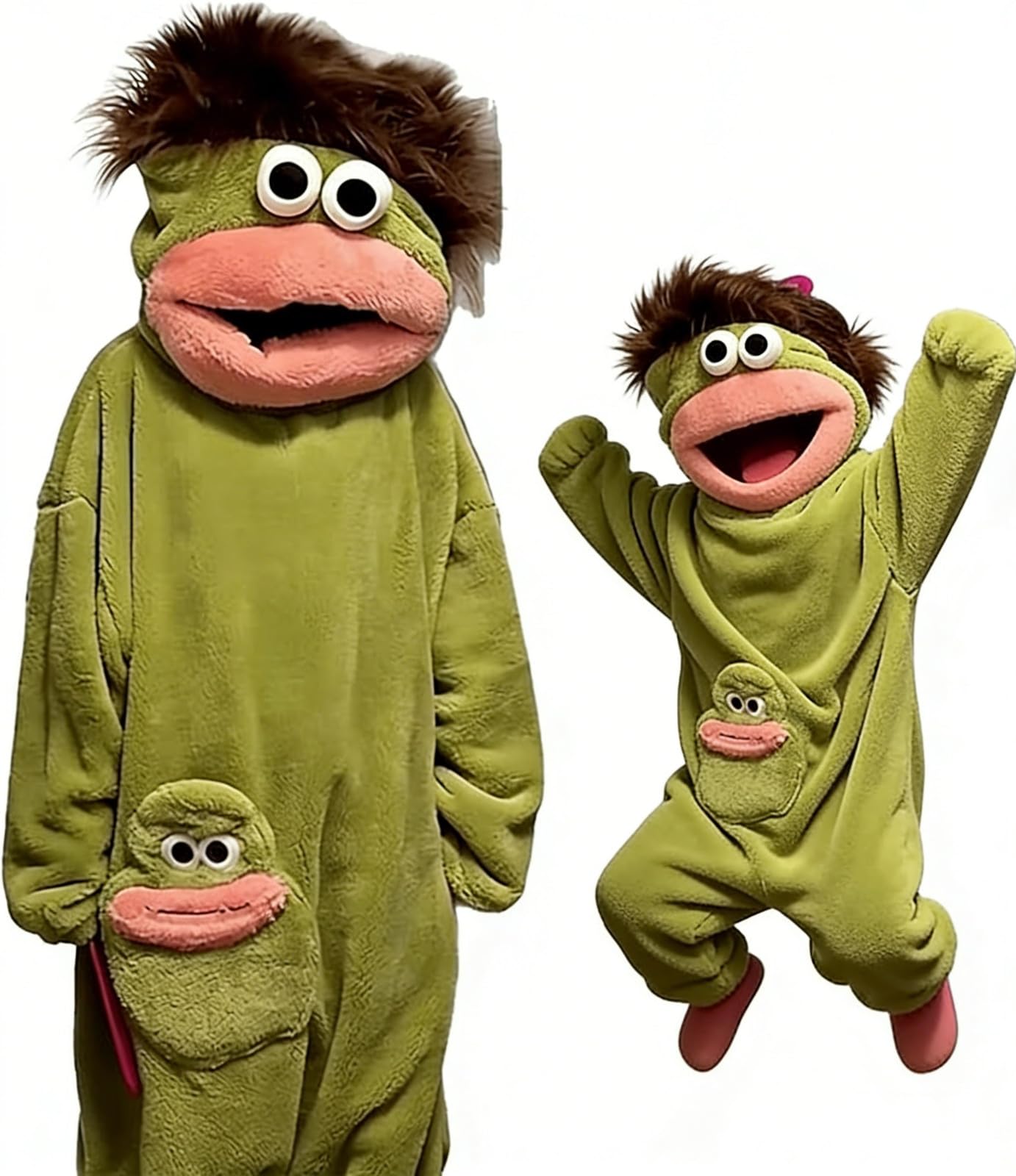 Silly Onesie Funny Green Monster Hooded Fleece Pajamas Premium Soft Cozy Sleepwear Plush One-Piece Long Sleeves Clothes