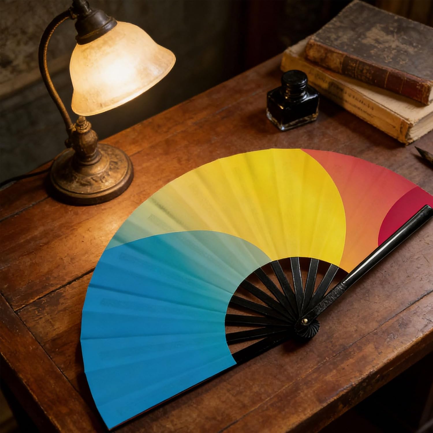 1Pc Large Folding Hand Fan Retro Cloth Fabric Chinese for Men/Women Festival, Dance, Gift Chinese