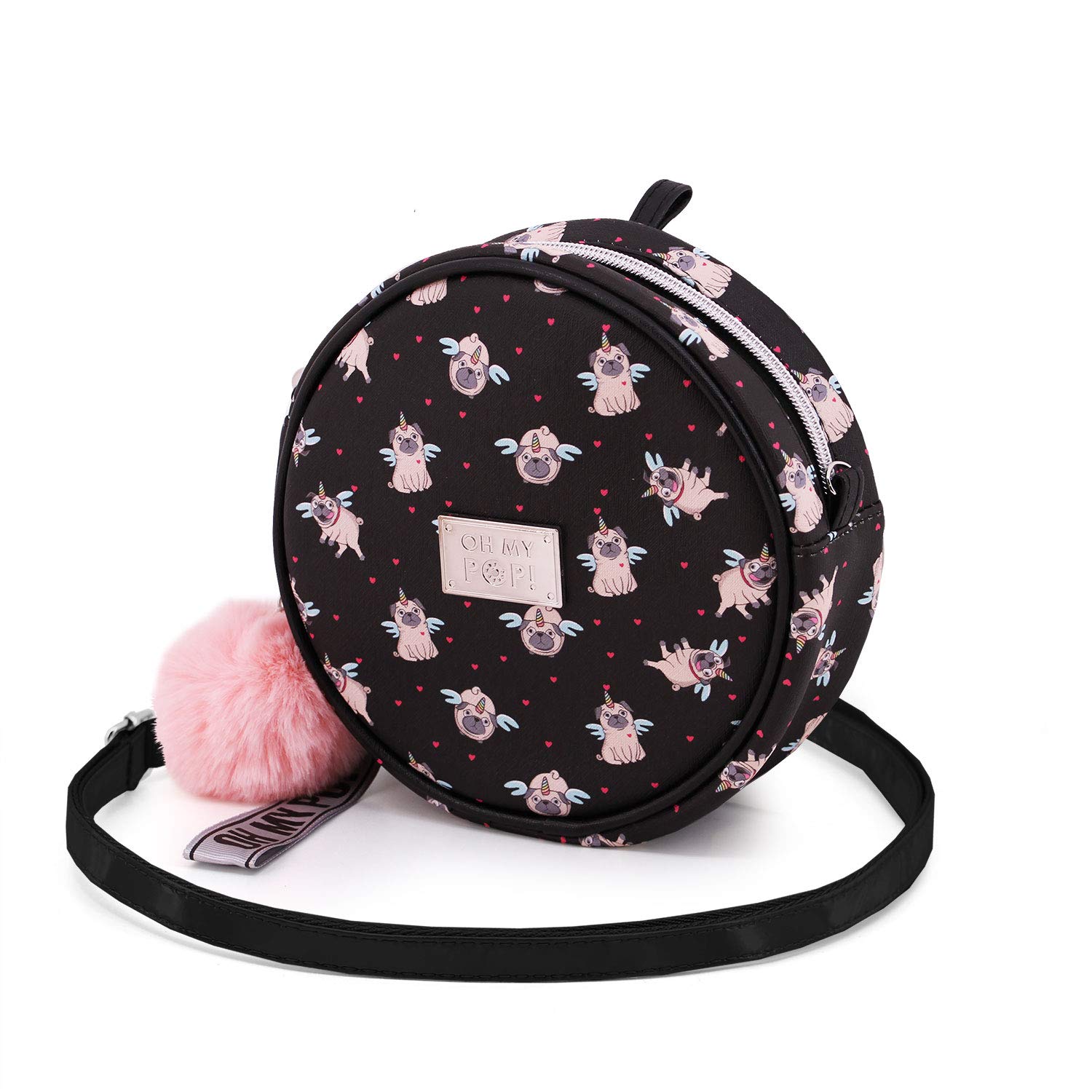 Oh My Pop! Pug-Bolso Redondo, Negro, 18.5 x 18.5 cm