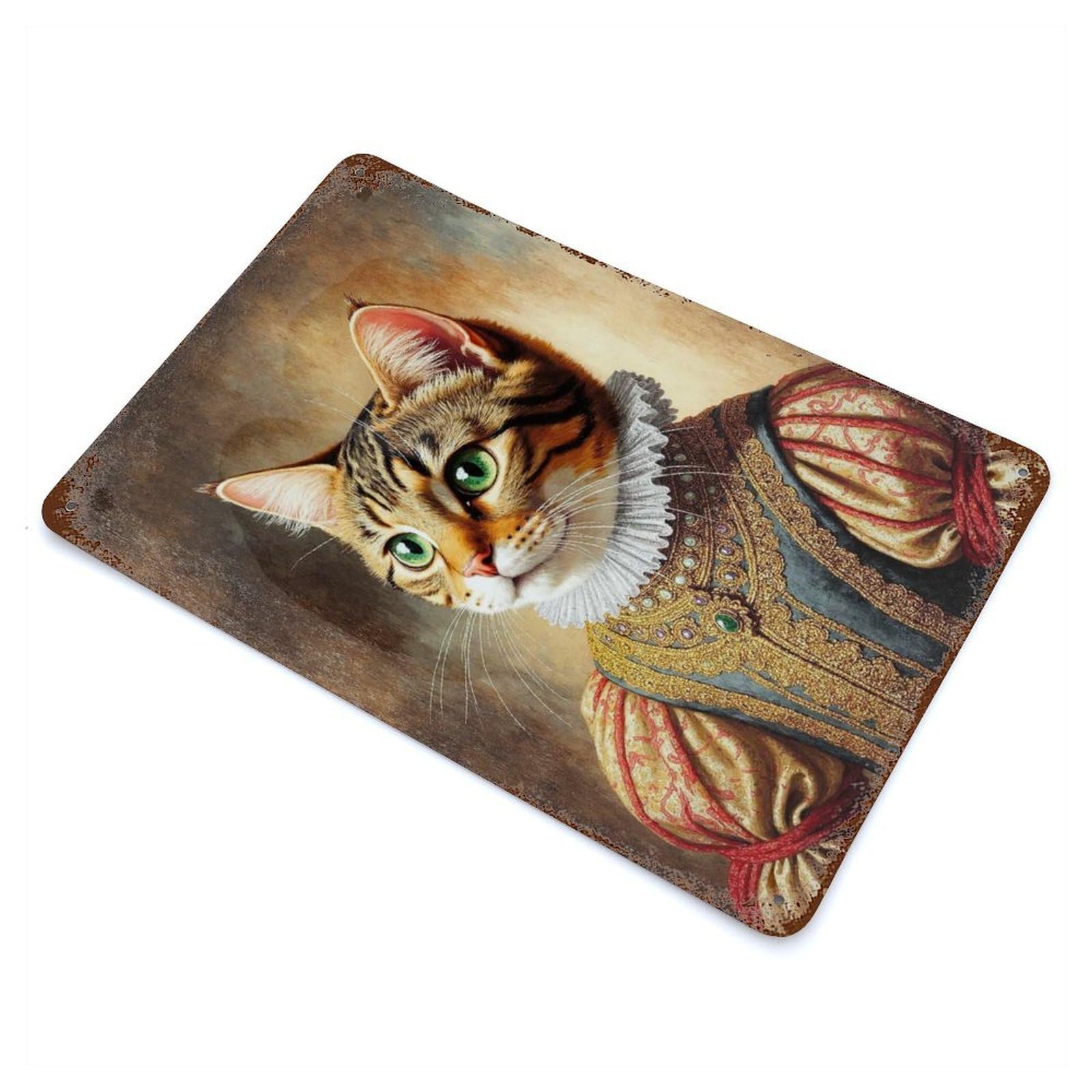 Regal Cat Portrait 11.8"x7.9" Rusty Metal Tin Sign, Farmhouse Wall Decor for Office, Studio And Wall Decor