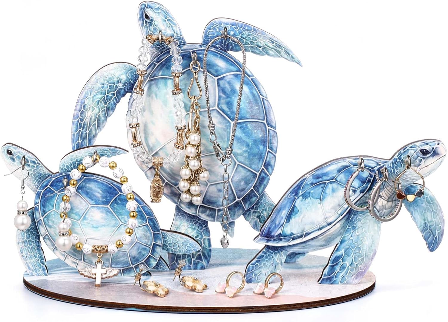 Novabright Sea Turtle Gifts for Women Sea Turtle Jewelry Organizer Stand Wooden Earring Necklace Bracelet Holder Ocean Animal Display Stand Summer Beach Ocean Theme Room Decor