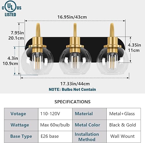 Miniatura 2 de Moderna lámpara de tocador de 3 luces, accesorio de iluminación de baño sobre espejo con pantalla de vidrio transparente y base de metal, apliques