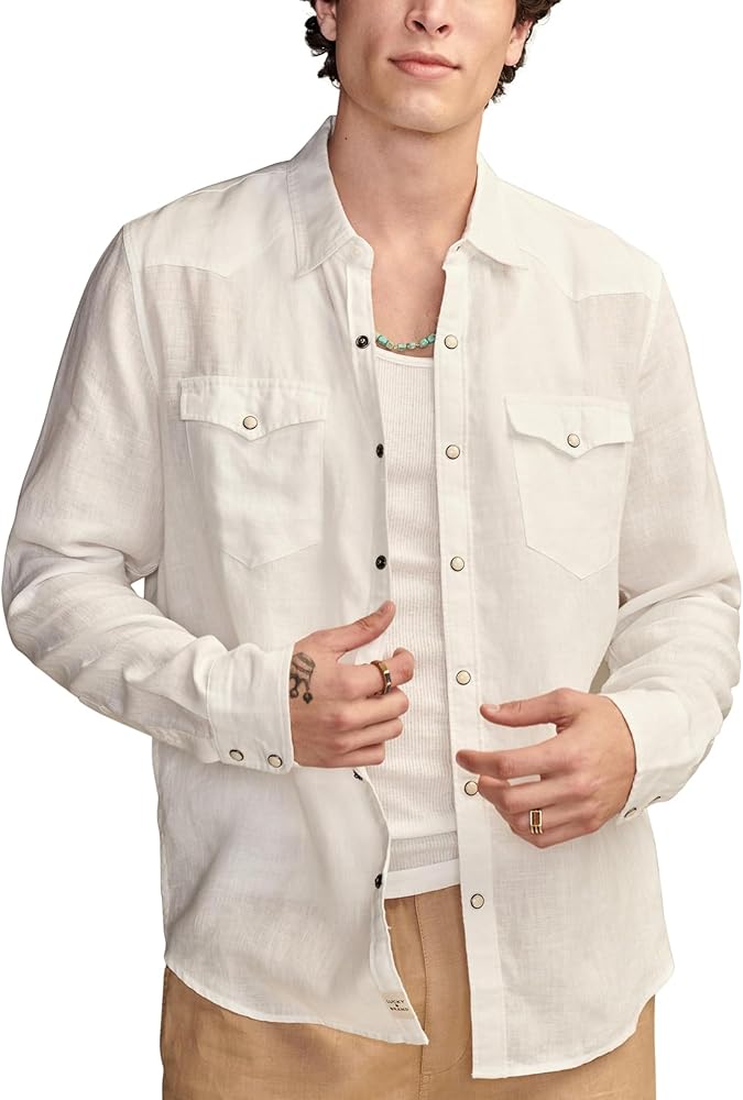 Amazon.com: Lucky Brand Men's Linen Western Long Sleeve Shirt Bright White  XX-Large : Clothing, Shoes & Jewelry