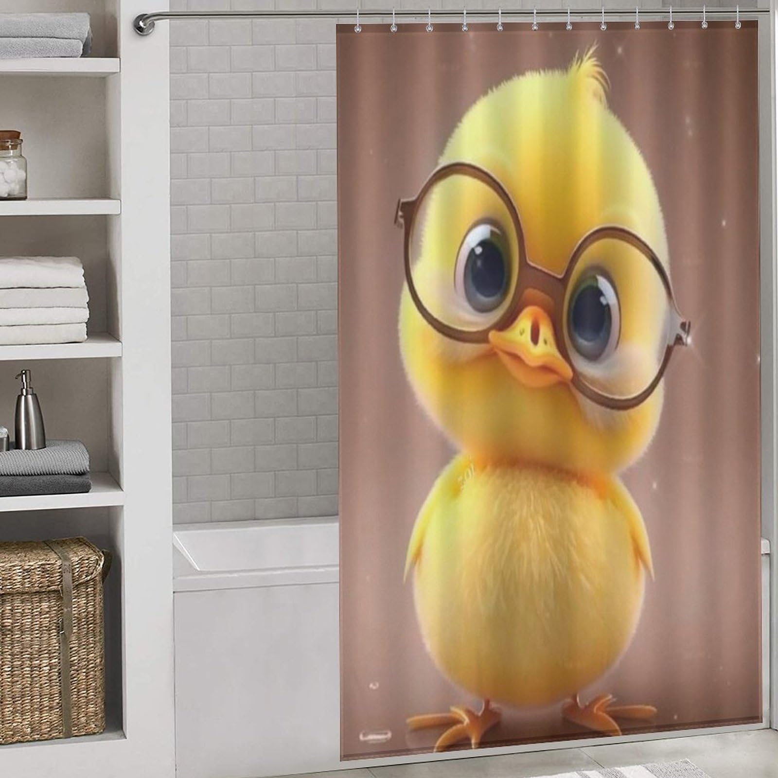 Rideau de douche petit canard jaune en polyester lavable 140x183cm pour baignoire domestique