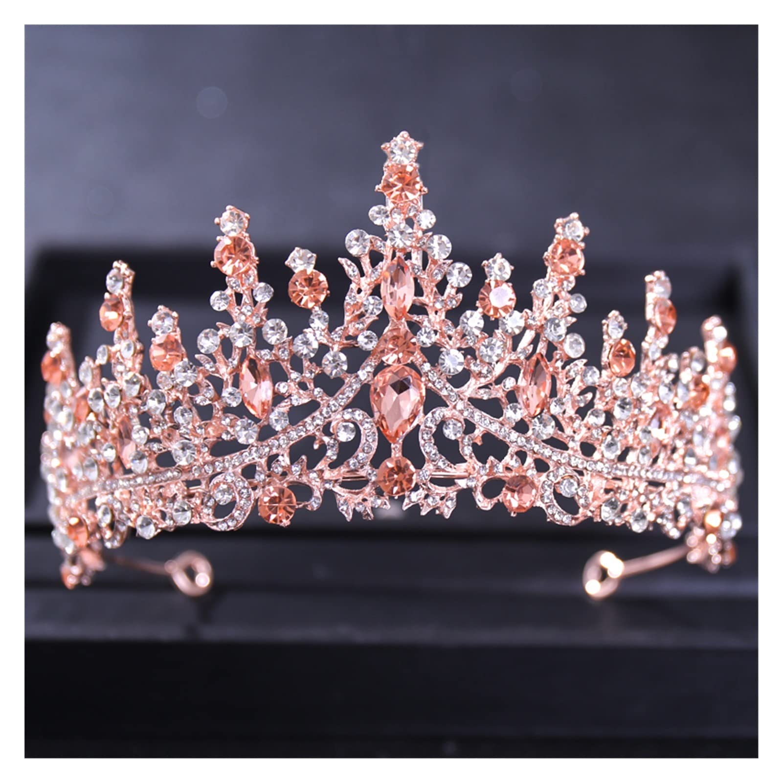 LNNSHX Barock Vintage Rose Gold Kronen und Tiaras Pfirsich Kristall Braut Frauen Tiara Krone Festzug Abschlussball Diadem Hochzeit Haarschmuck Tiara (Metallfarbe: Gold)