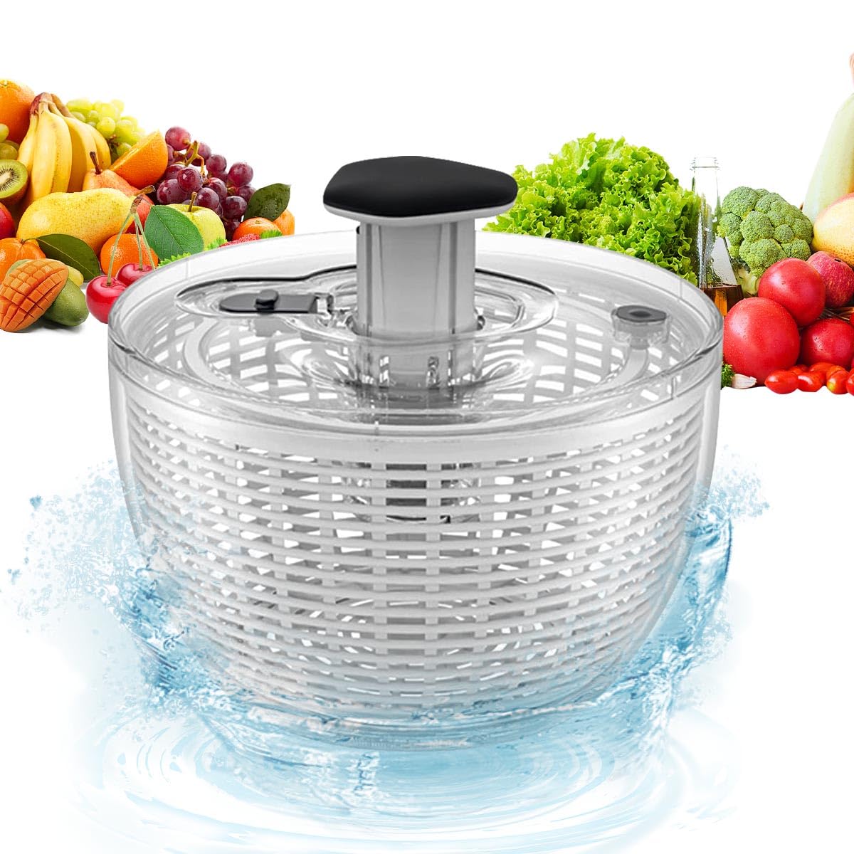 6L Salad Spinner with Bowl, Large Vegetable Fruit Clean Washer Quick Spinner Manual Lettuce Spinner & Dryer, Manual Mixer Veggies Quick Dryer with Food Draining Basket Lid, Salad Making Bowl Colander
