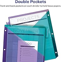 Vista 7 de Avery Big Tab - Separadores de plástico insertables con 2 bolsillos para carpetas de 3 anillas, juego de 5 pestañas, multicolor brillante de dos