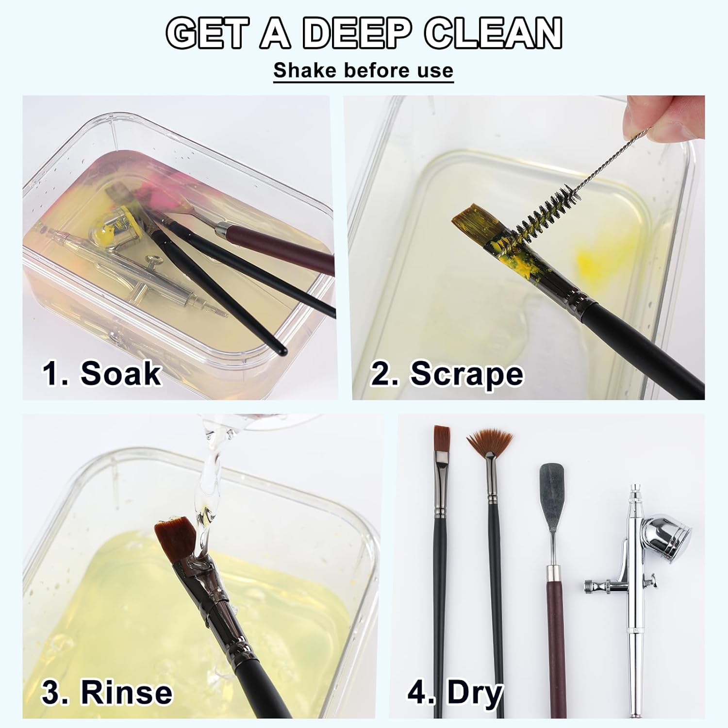Brush Cleaner and Restorer, 32 fl oz Paint Brush Cleaner Easily Handles Acrylic and Water-Based Paint, Powerful Cleaning Solution for Paintbrushes, Airbrushes, and Art Tools
