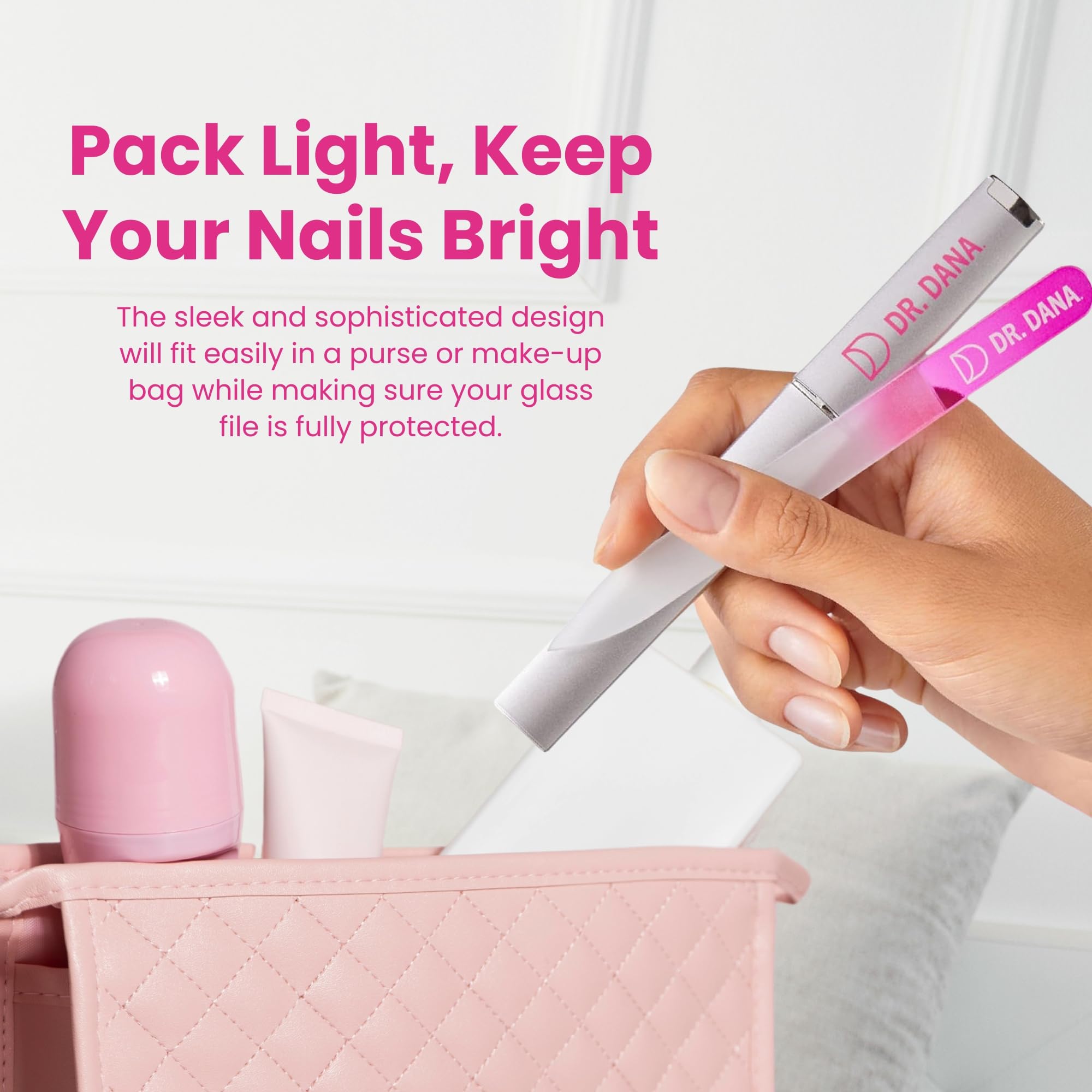 Lima de uñas de cristal de alta calidad con estuche, lima de uñas para uñas naturales | Lima de uñas de cristal grabado de doble cara con funda protectora de viaje