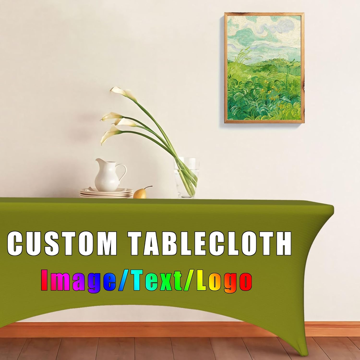 Custom Table Cloth Cover with Business Logo Rectangular Tablecloth Design Your Text Image Personalized Tablecloths for Home Garden Picnic Party Decor, Olive, 6FT