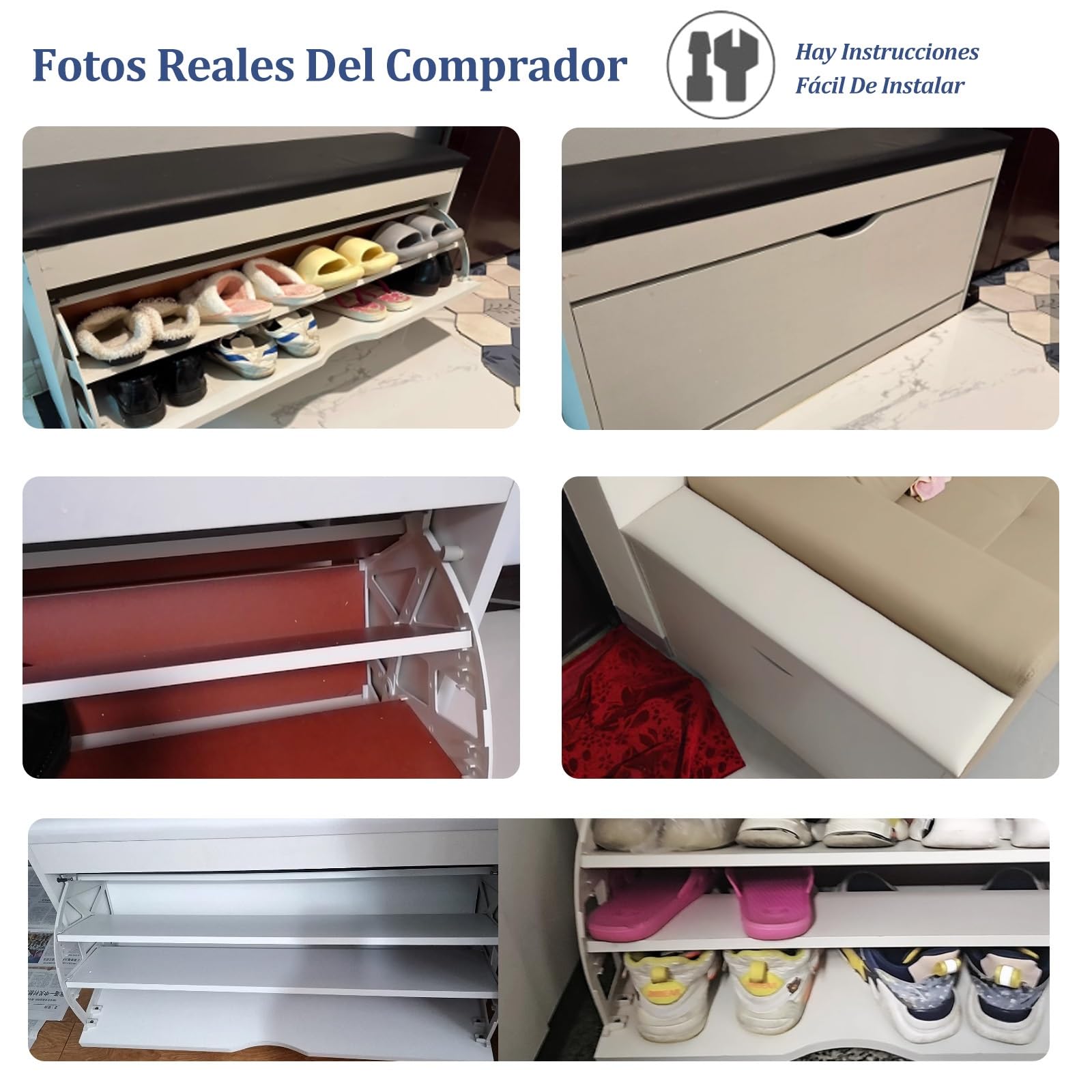 Estanteria Zapatos con Asiento 17-30cm Fondo Zapatero De Madera Zapatero Recibidor Entrada 50cm-100cm Ancho Instrucciones De Instalación Bajo Cerrado(White,39" Lx9 W/100X24cm)