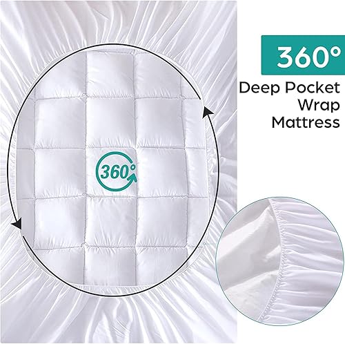 Miniatura 4 de WhatsBedding Protector de colchón impermeable tamaño King de algodón con relleno alternativo de relleno acolchado (impermeable King)