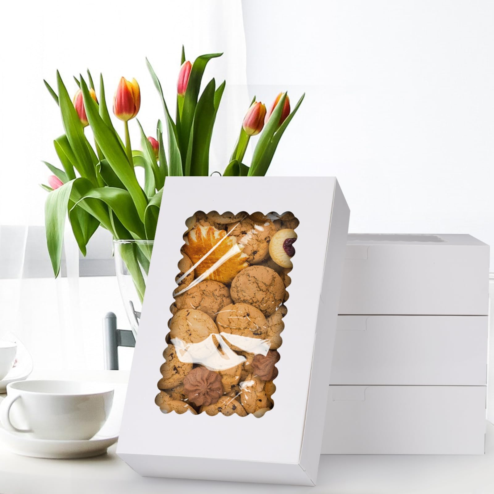 Scatole per Dolci da 20 Pezzi, Scatola Confezione Regalo Bianco con Finestra Trasparente, 25,4 x 15,3 x 6,35 cm Scatola di Cartone per Dolci, Torte, Biscotti, Pasticceria, Muffin