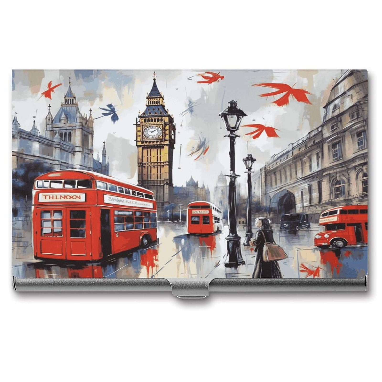 LZQPOEAS London Business Card Holder Aluminum Alloy Flip Cover Slim Name Cards Case Lightweight Business Name Card Holder Case Portable Purse Name Cards Holder