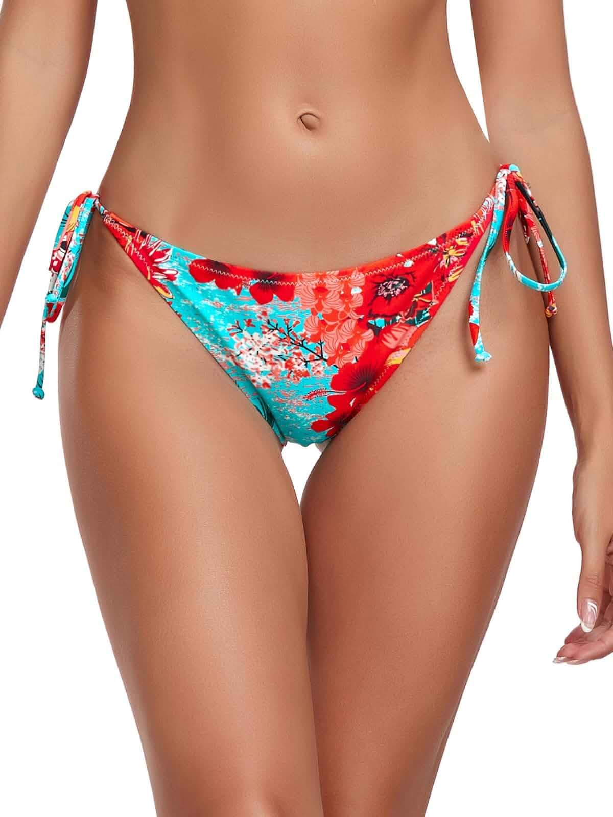 RELLECIGA Women's Side Tie Bikini Bottom Low Waist Bathing Suit Bottom Low Rise,High Leg,Moderate Coverage,Full Lining,Adjustable,String,Brazilian Swim Bottoms for Beach and Pool