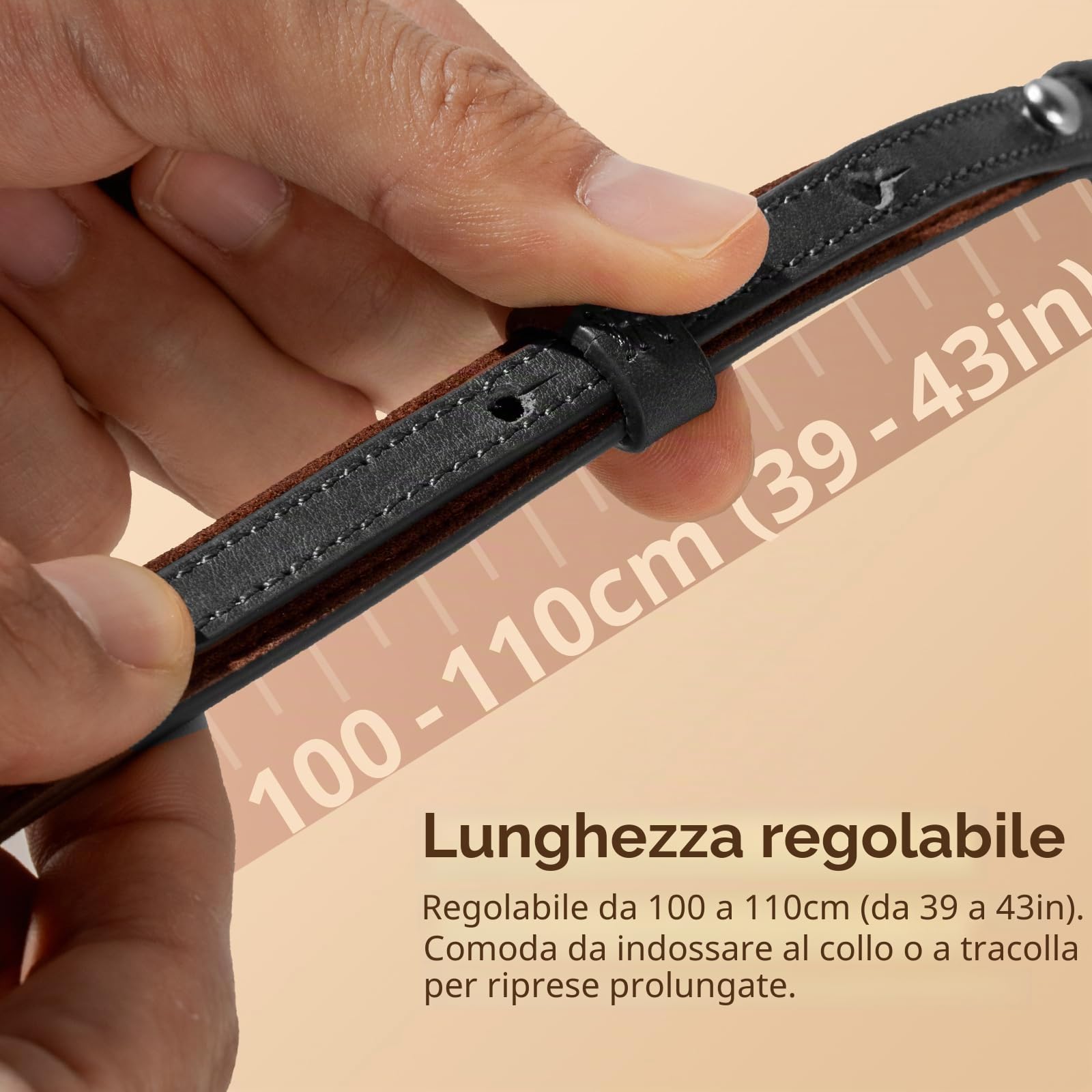 SMALLRIG Universal Leather Camera Shoulder Strap for DSLR Camera, Adjustable 100 to 110cm (39 to 43in), Max Load 10kg (22lb), Ergonomic Shoulder Support for Travel/Vlogging (Black) -5208