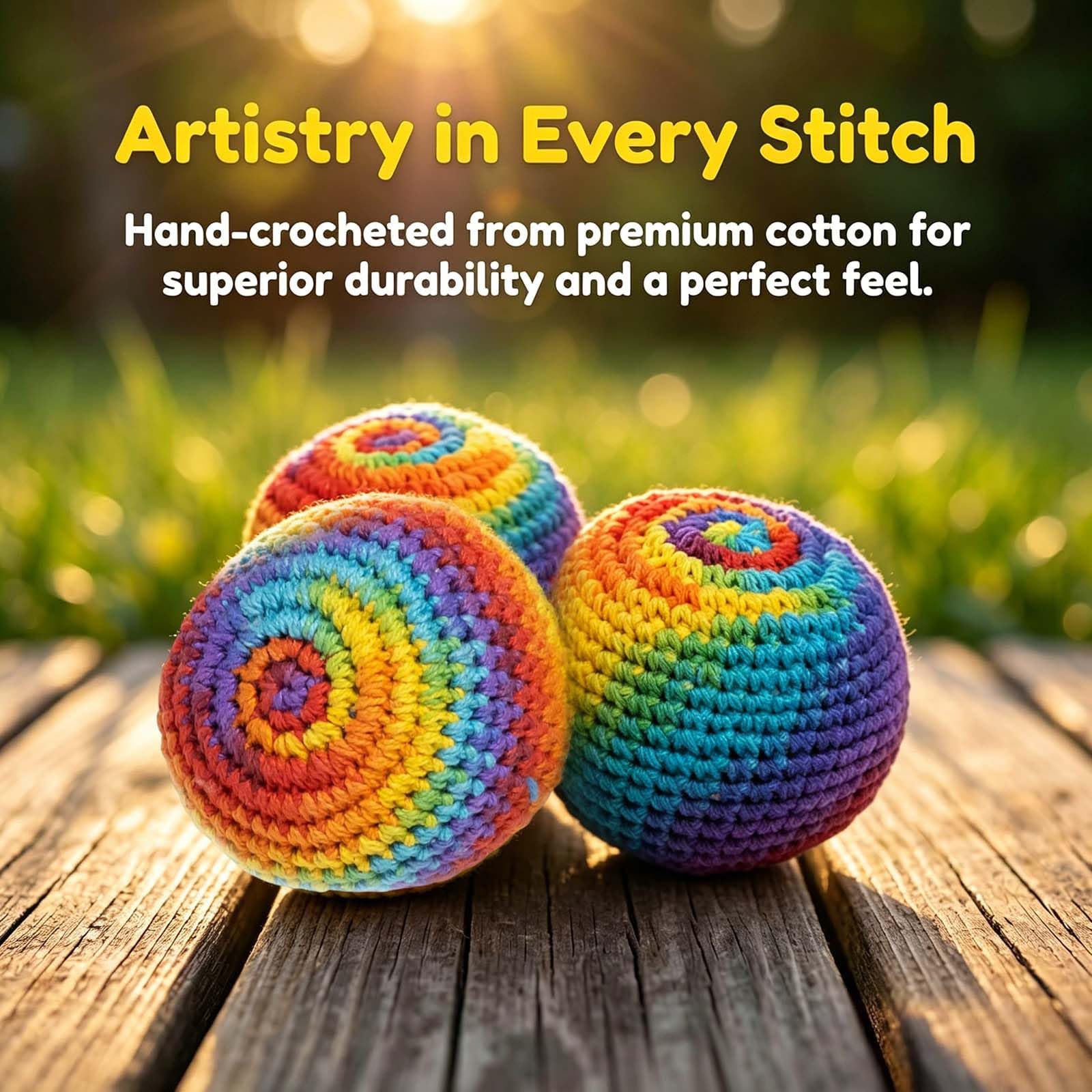 3/6/9 Stück Handgehäkelte Hacky Balls aus Premium-Baumwolle, Hacky Footbags,Hacky Sack Ball,Footbag, Hackisack Bälle, Kickbälle, Jonglierbälle,Regenbogenfarben