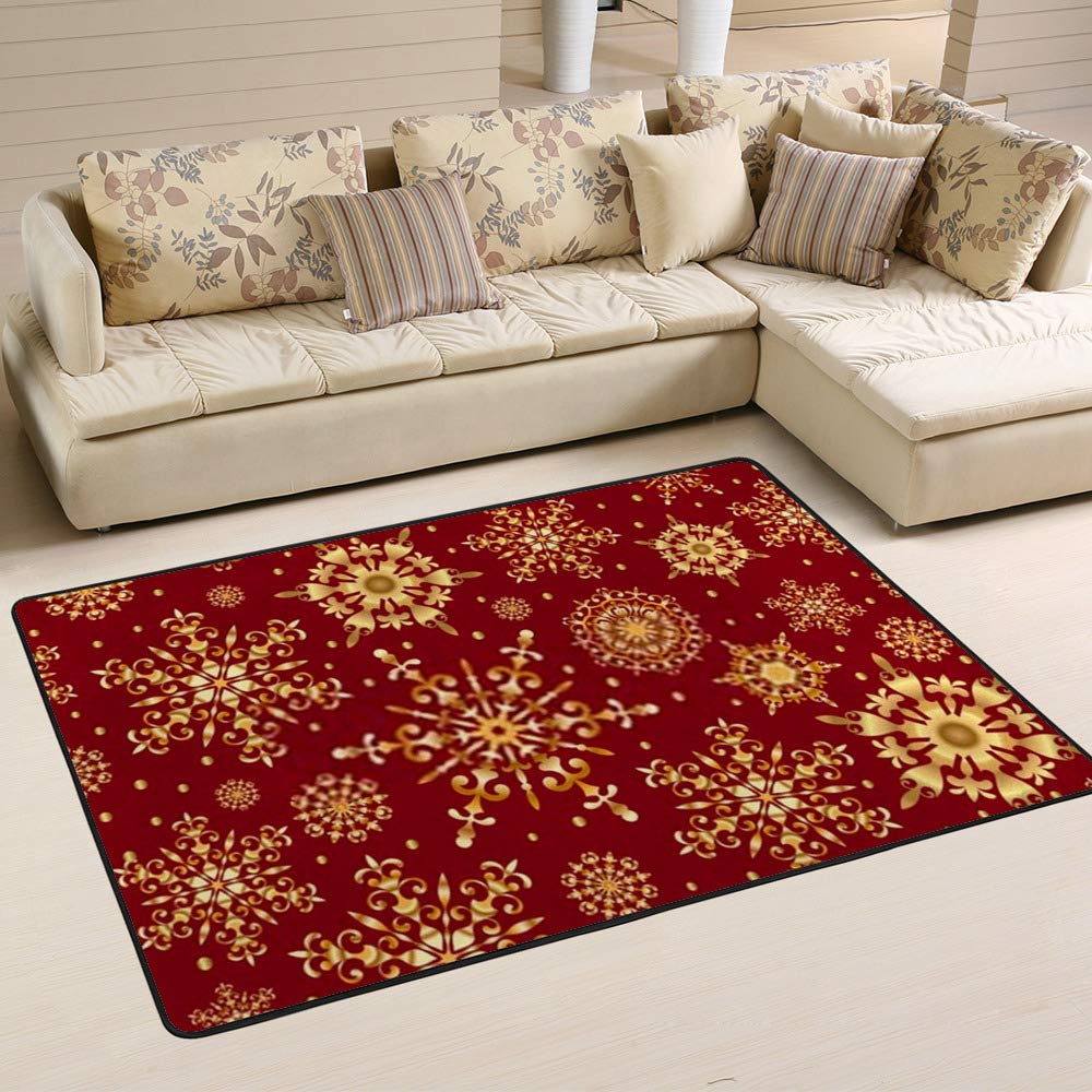 Tapis de Noël anti-froid rouge foncé à flocons pour protéger votre sol