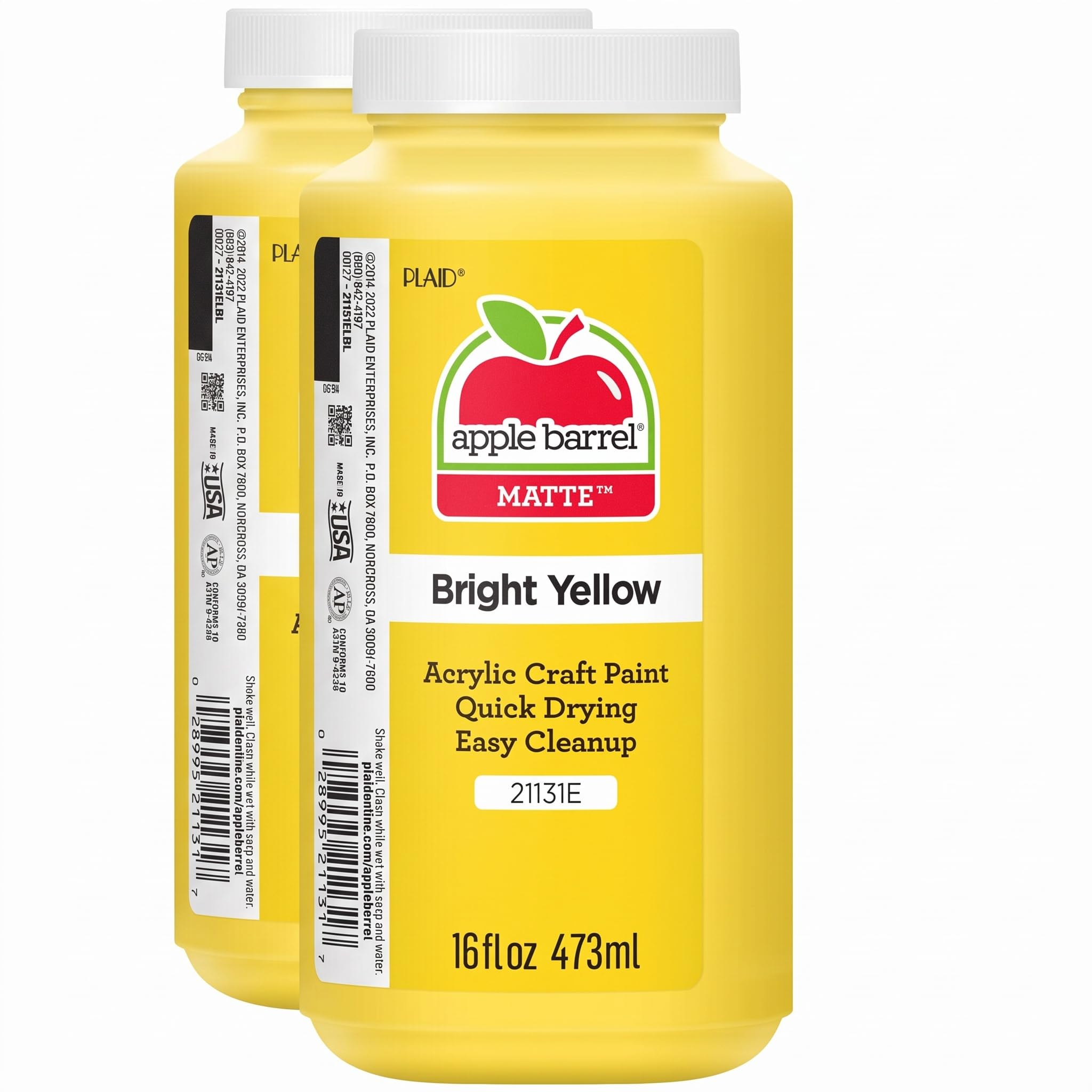 Apple Barrel Acrylic Paint in Assorted Colors, 21131 Bright Yellow (16 Ounce) (Pack of 2)
