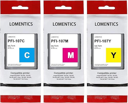 PFI-107 - Juego de tanques de tinta de 4.4 fl oz (paquete de 3, 1 cian, 1 magenta, 1 amarillo) Lometic compatible con PFI-107MBK PFI-107BK PFI-107C