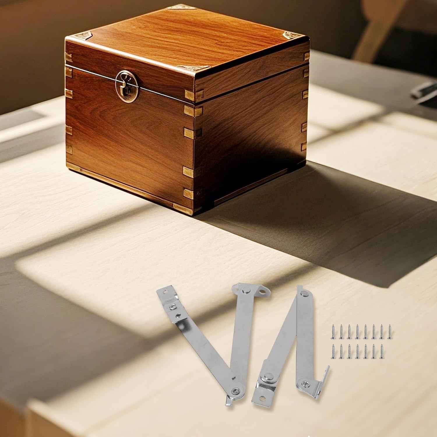 Metal Lid Support Hinges with Stay Function, Antique Bronze Iron Decorative Cabinet Hinges for Jewellery Box, Wine Box, Chest and Furniture(Silver)