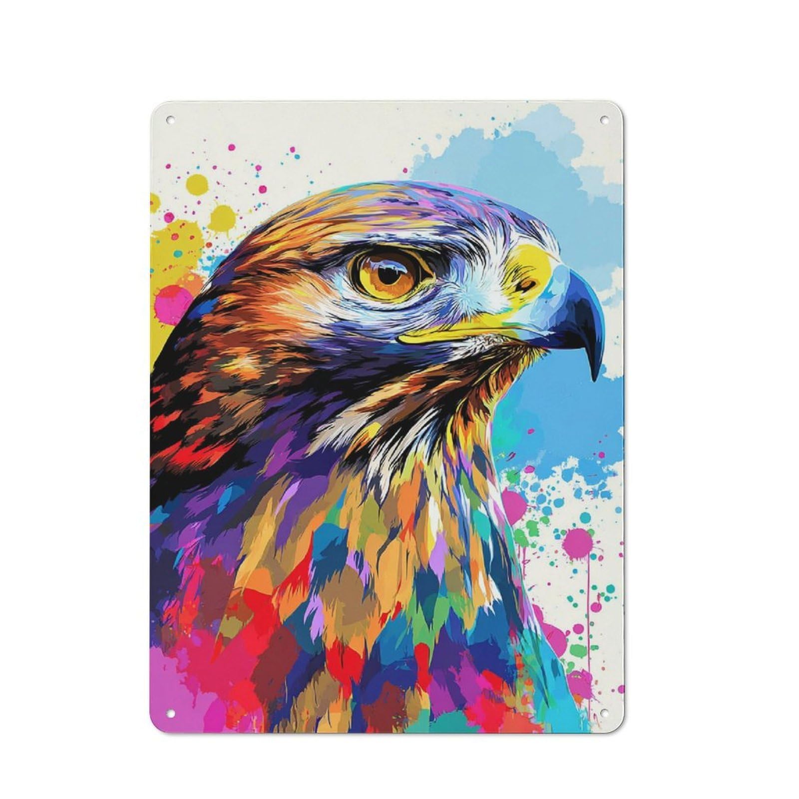 Junmoney Colorful Eagle Portrait -4 Retro Metal Sign With Design 40X30cm, Distressed Look Retro Room Decor For Living Room, Hallway, Kitchen Or Cafe