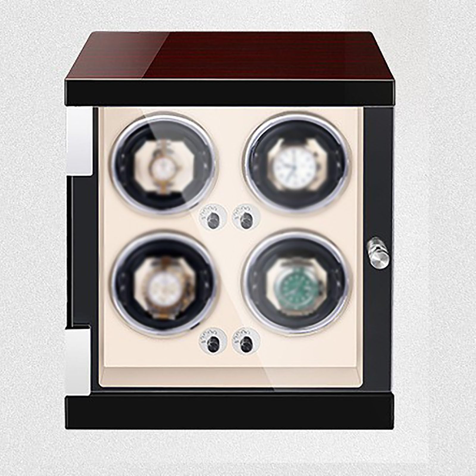 MYUYEE Watch Winder Automatic Watch Winder For 4 Watch Winding With 5 Rotating Mode Led Lamp Watch Storage Box (Rosewood Grain-A)