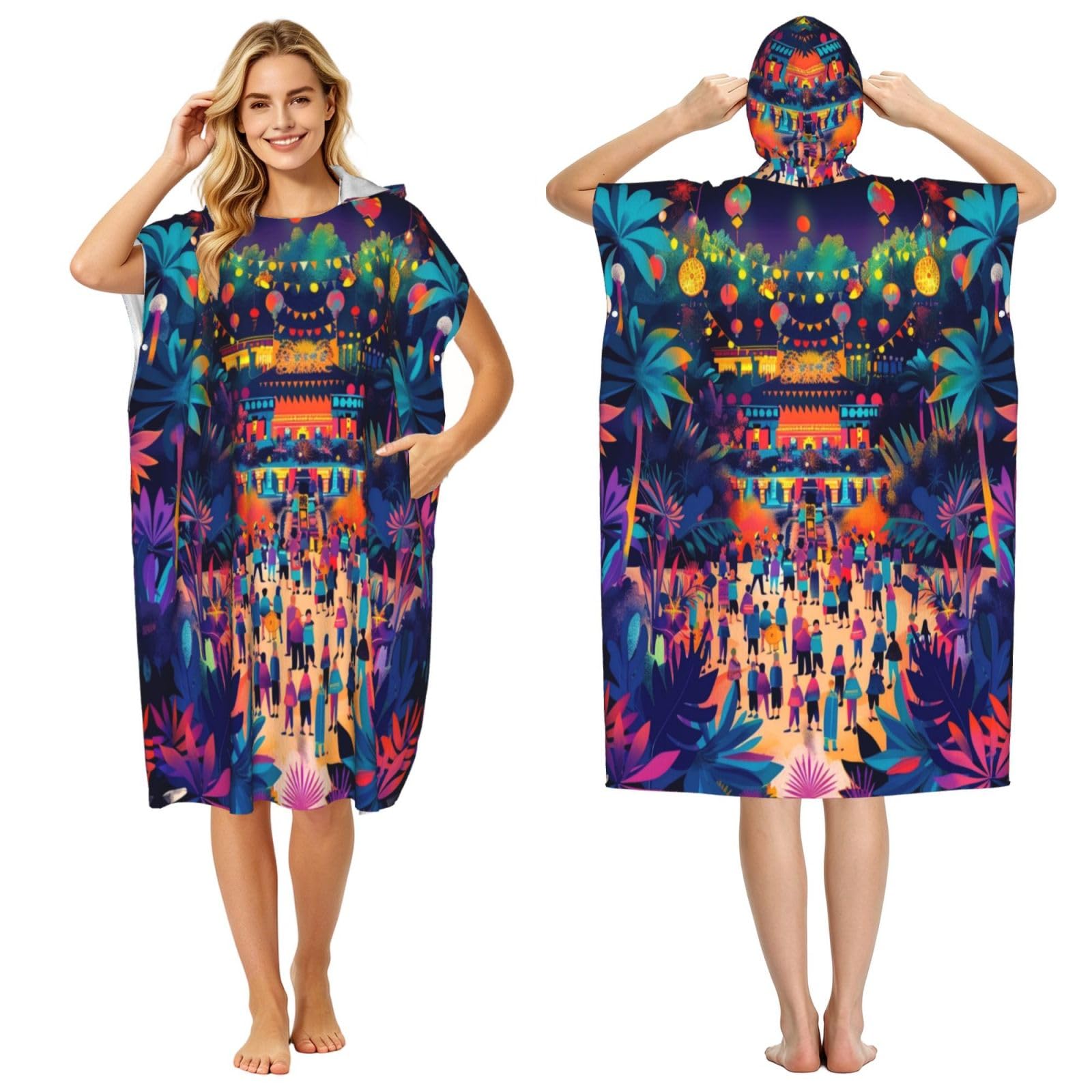KLGRTJHK Muamika Festival Adult Hooded Beach Poncho Towel 43"X35"