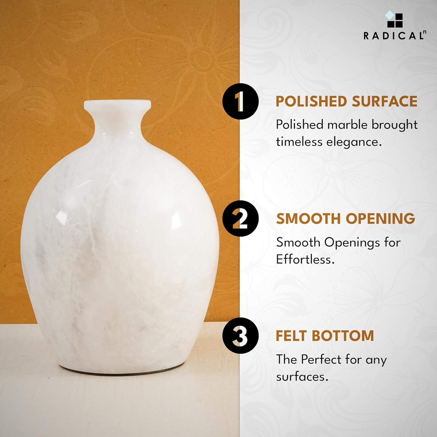 Radicaln Marble Flower Vase 8" Inches White Handmade Elegant Marble Vase for Home Decor, Displaying Fresh Flowers, Garden Decor, and Flower Pots