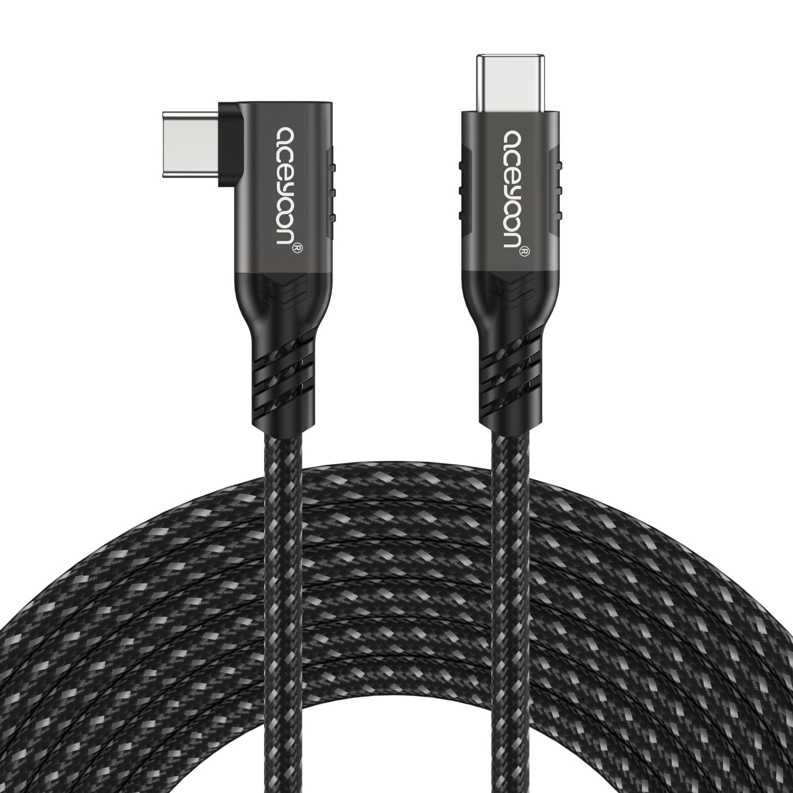 aceyoon 90 Grad Winkel USB C auf USB C Kabel 2M, 240W Typ C Ladekabel | 200CM 90° Typ C Kabel, Nylon geflochtenes Rechtwinkliges USB C Kabel, kompatibel mit iPhone 17 16 15 Pro Max Galaxy S24 S23