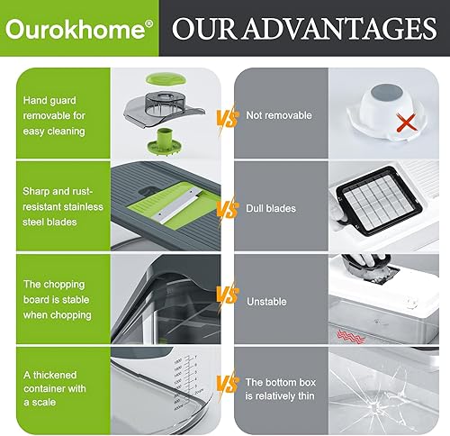 Miniatura 9 de Ourokhome Rallador giratorio de queso, manivela de mano, trituradora de cocina, máquina de afeitar de mandolina de velocidad con mango y 5