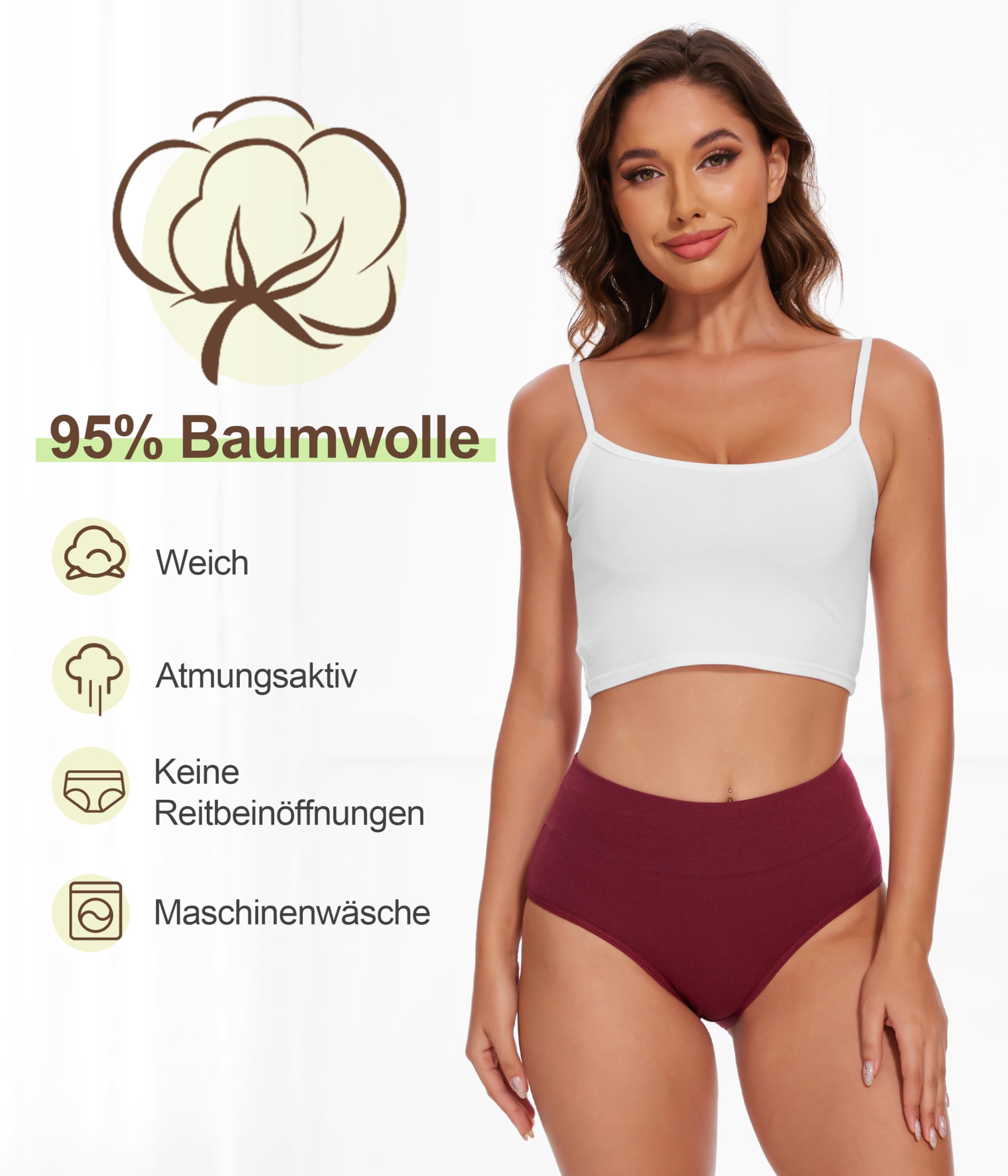 YESWEL Calzoncillos Mujer 5 Pack, Ropa Interior de Algodón Cintura Alta Hipster Bragas Elásticas Transpirables S-3XL