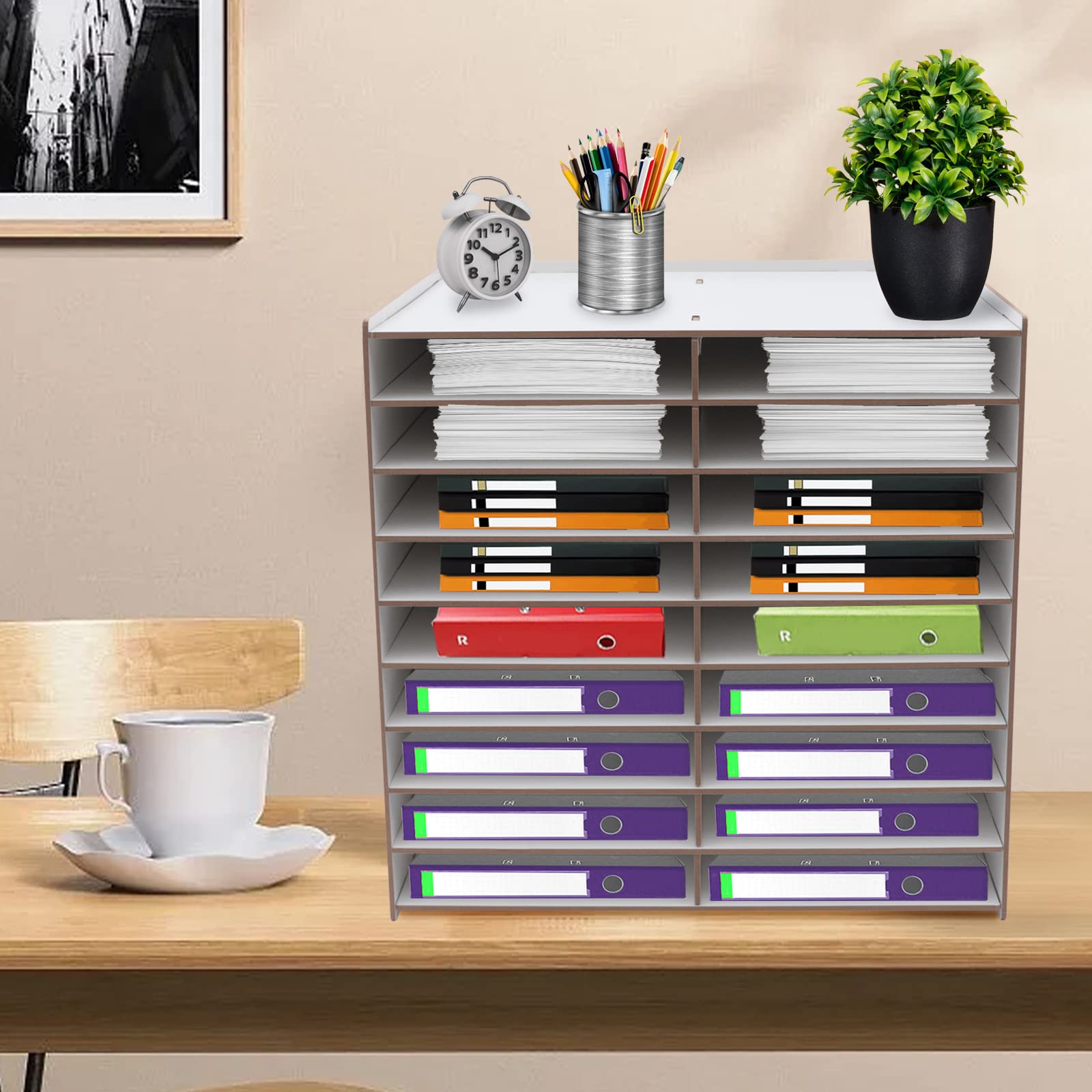 Organizzatore a 9 livelli, ripiano da scrivania bianco puro, porta documenti e smistatore per lettere per ufficio, casa e classe