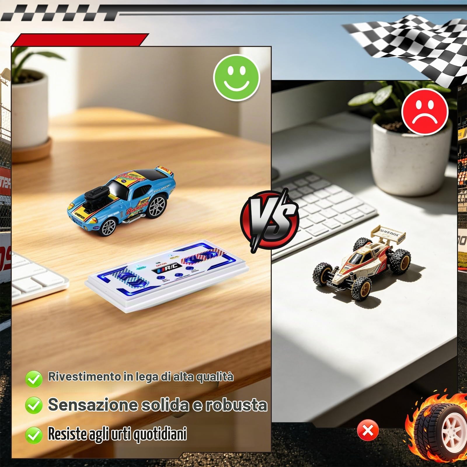 Mini Auto RC Drift 1:64, Auto Telecomandata con 3 Velocità, Tipo-C, 2,4 GHz + App Bluetooth, Carrozzeria in Lega Trazione Posteriore, Regalo per Bambini dai 6 Anni (Blu)