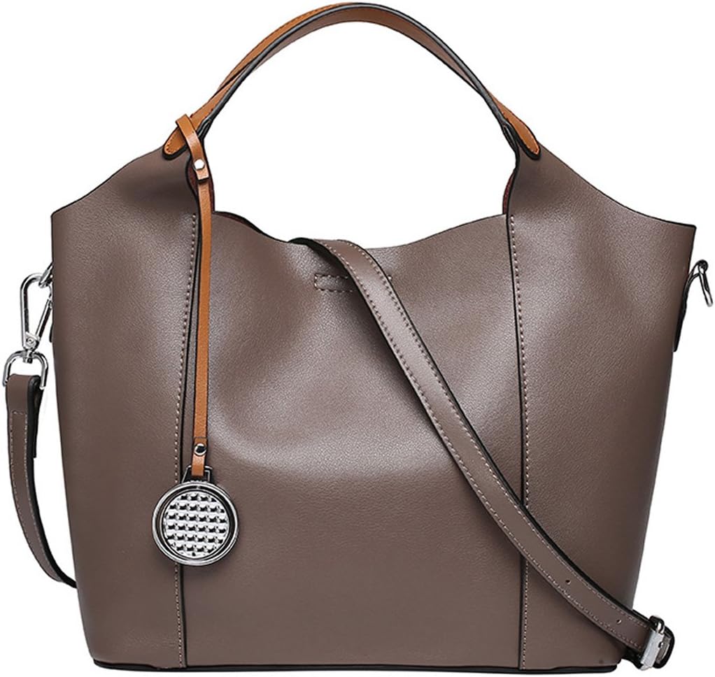 Oangel Women's Elegant Genuine Leather Shoulder Tote Bag Handbag Purse (Khaki)