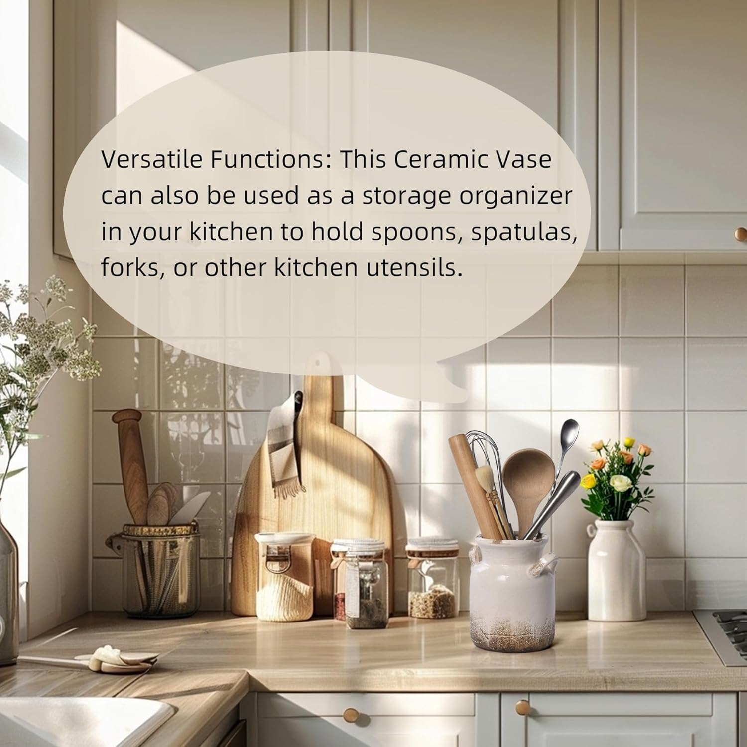 Quoowiit Ceramic Rustic Farmhouse Vase, Distressed Decorative Flower Vase for Home Decor, Ideal Shelf Decor, White Boho Vase for Living Room Bedroom Kitchen Office Decor Centerpiece Table Decorations - Image 8