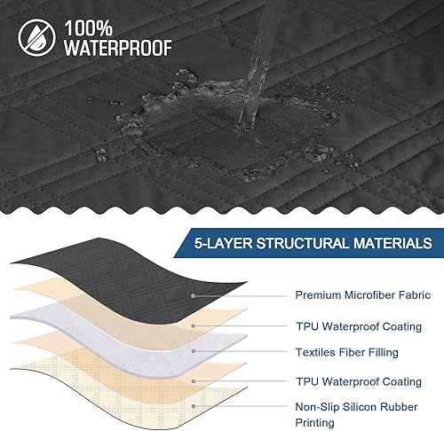 Miniatura 19 de TAOCOCO Funda para silla reclinable 100% impermeable, fundas antideslizantes para silla reclinable con bolsillo, protector de muebles lavable