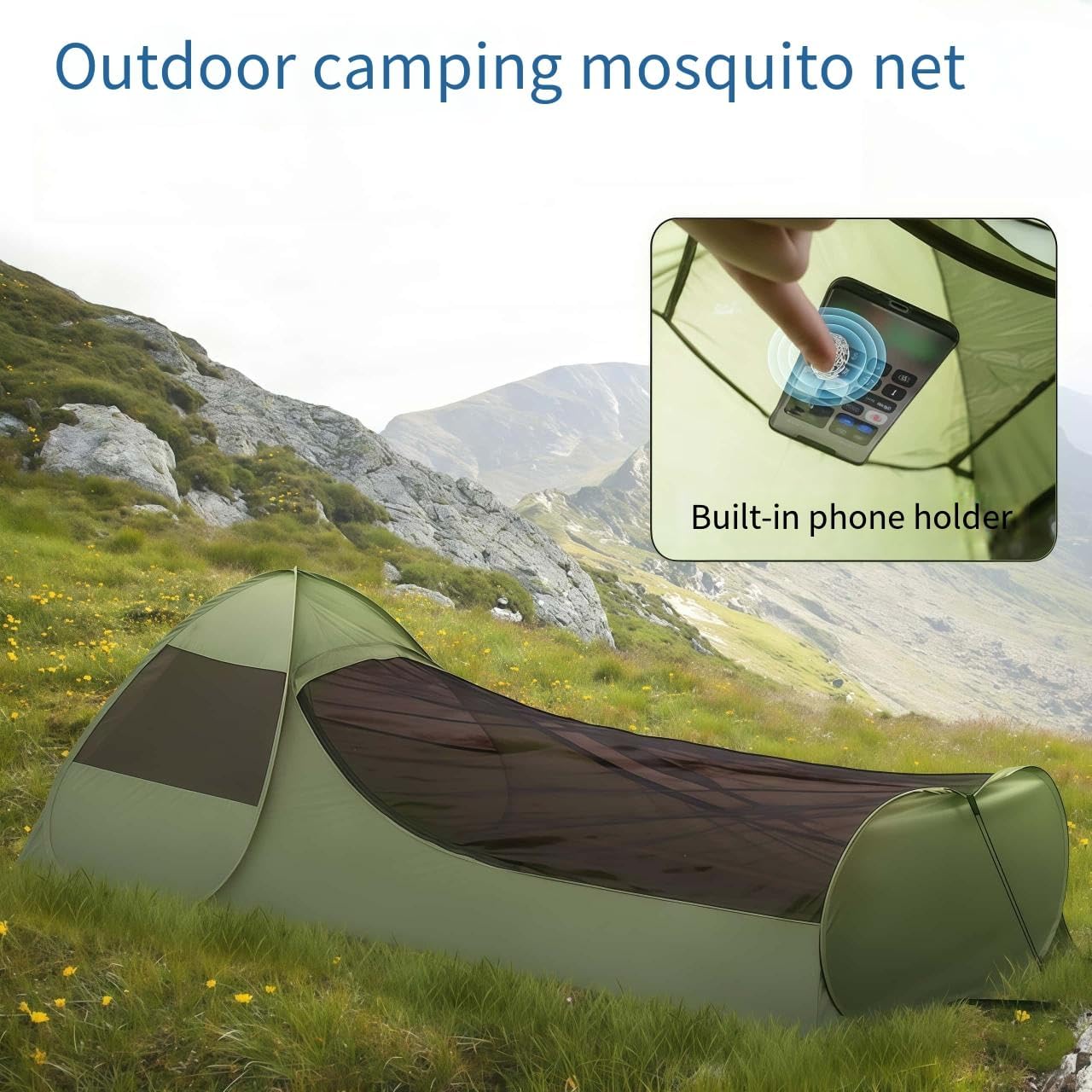 Portable Outdoor Camping Tent Shelter, Quick-Open Design, Mosquito Net Protection, Army Green