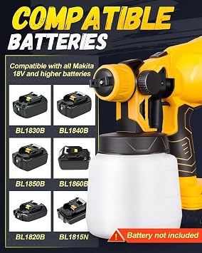 Cordless Paint Sprayer, 3 Adjustable Spray Patterns 1000ml Large Capacity Container, Deck Sprayer Gun for Wood Furniture and Walls (Battery Not Included) Compatible with Makita 18V/20V Batteries
