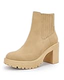 Womens Platform Chelsea Ankle Boots Lug Sole Chunky Block Heel Slip On Accordion High Top Western Booties