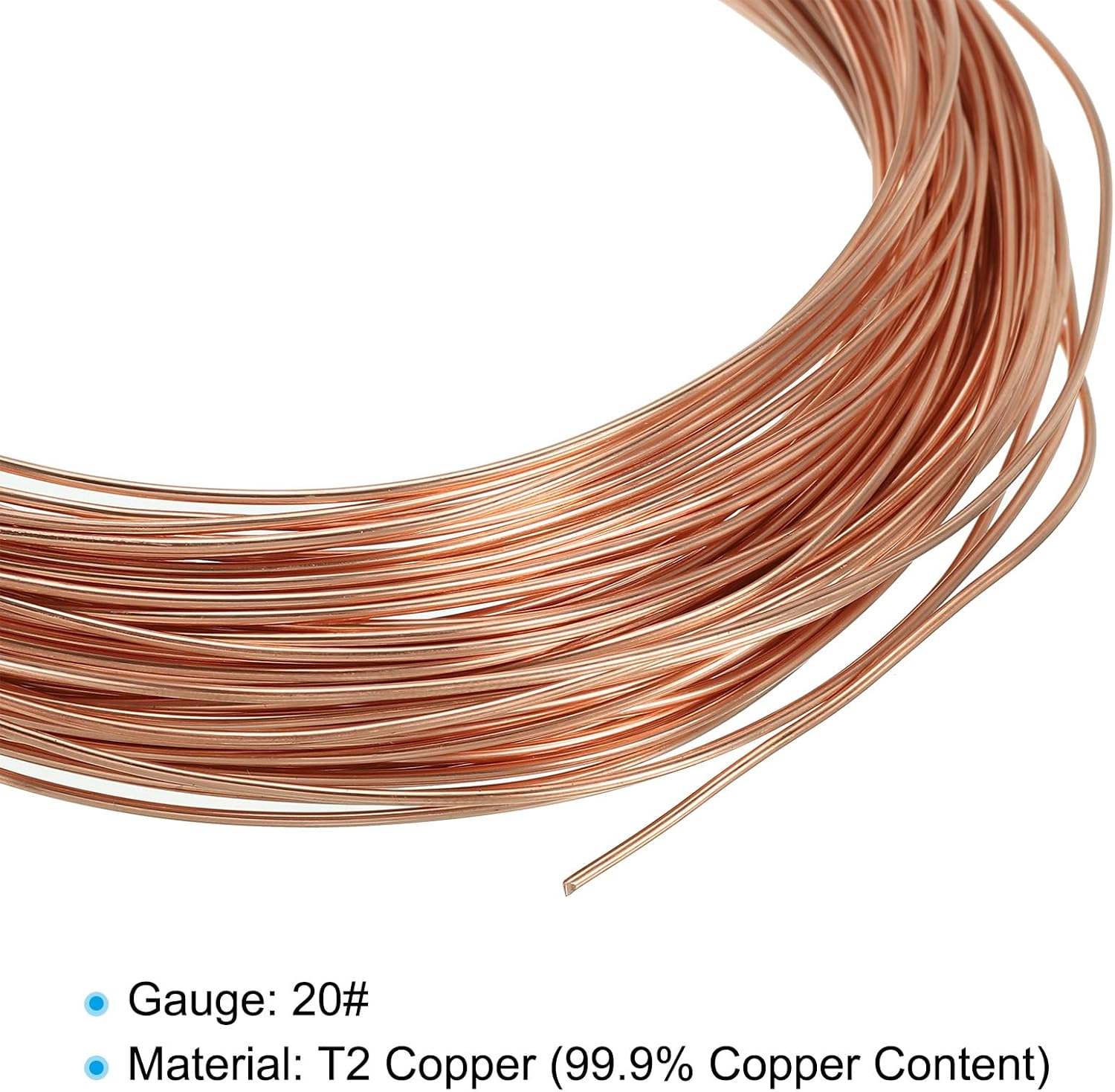 PATIKIL 66 Feet Solid Bare Copper Wire, 20 Gauge 99.9% Pure Copper Wire 1mm Soft Beading Wire Metal Plant Stem Ties for Jewelry Craft (20m)