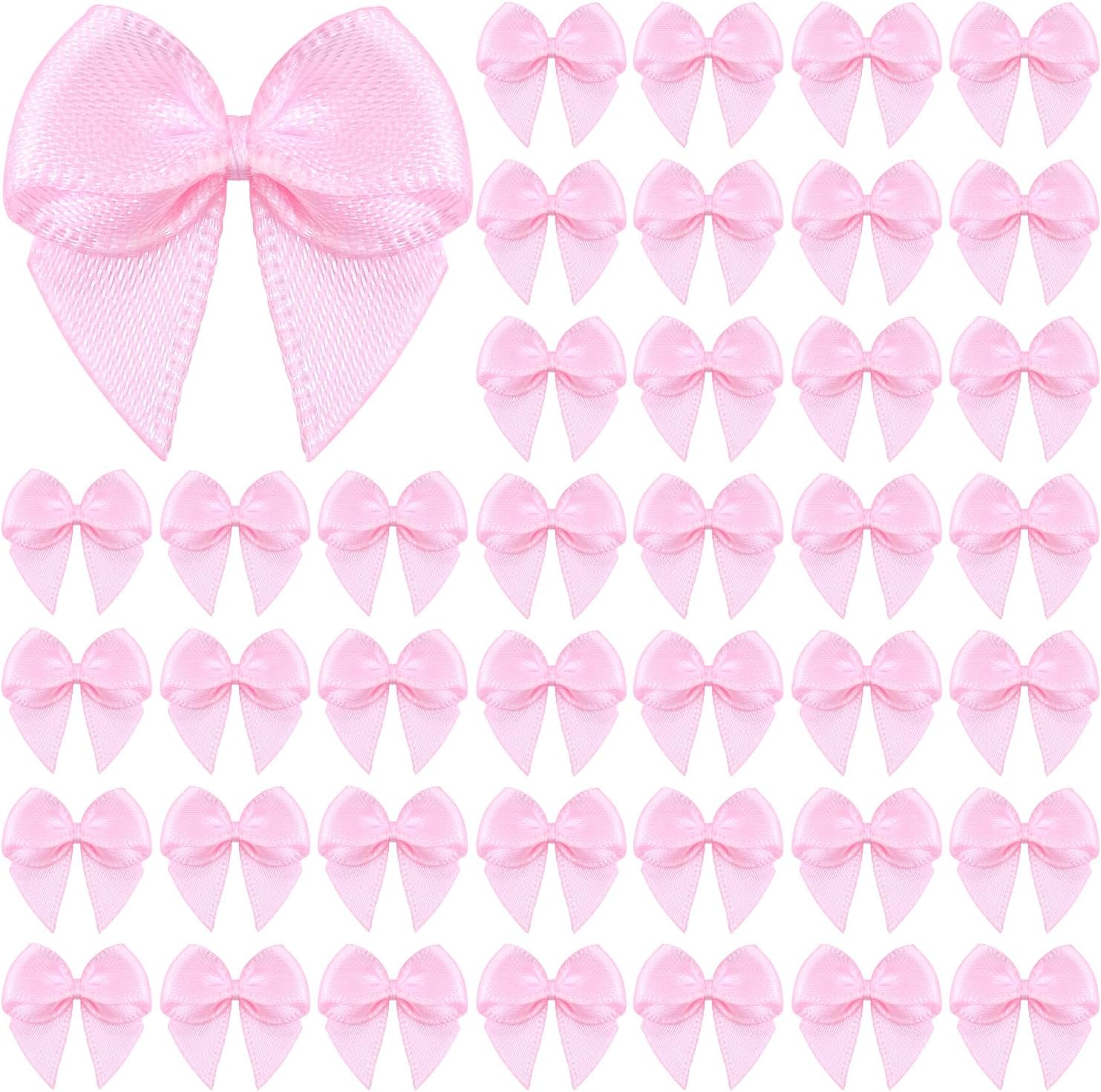 60PCS Tinkrstuff Pink Mini Bows for Crafts, 1" Fabric Small Bows for Decoration,Satin Ribbon Tiny Bow for Clothes Ornament, Cute Christmas Tree Bows &Thanksgiving Gifts Party Cake Balloon Decor