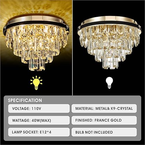 Miniatura 6 de Lámpara de techo empotrada de cristal, candelabro de granja, mini lámparas de techo, candelabros de cristal dorado para comedor, dormitorio,